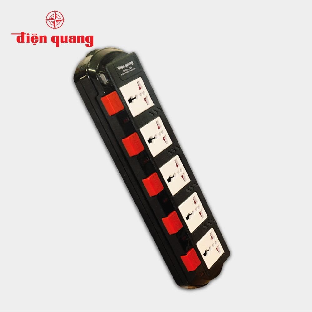 Ổ cắm Điện Quang ĐQ ESK SM750SL 5 lỗ 3 chấu Đen Trắng Đỏ 5 mét