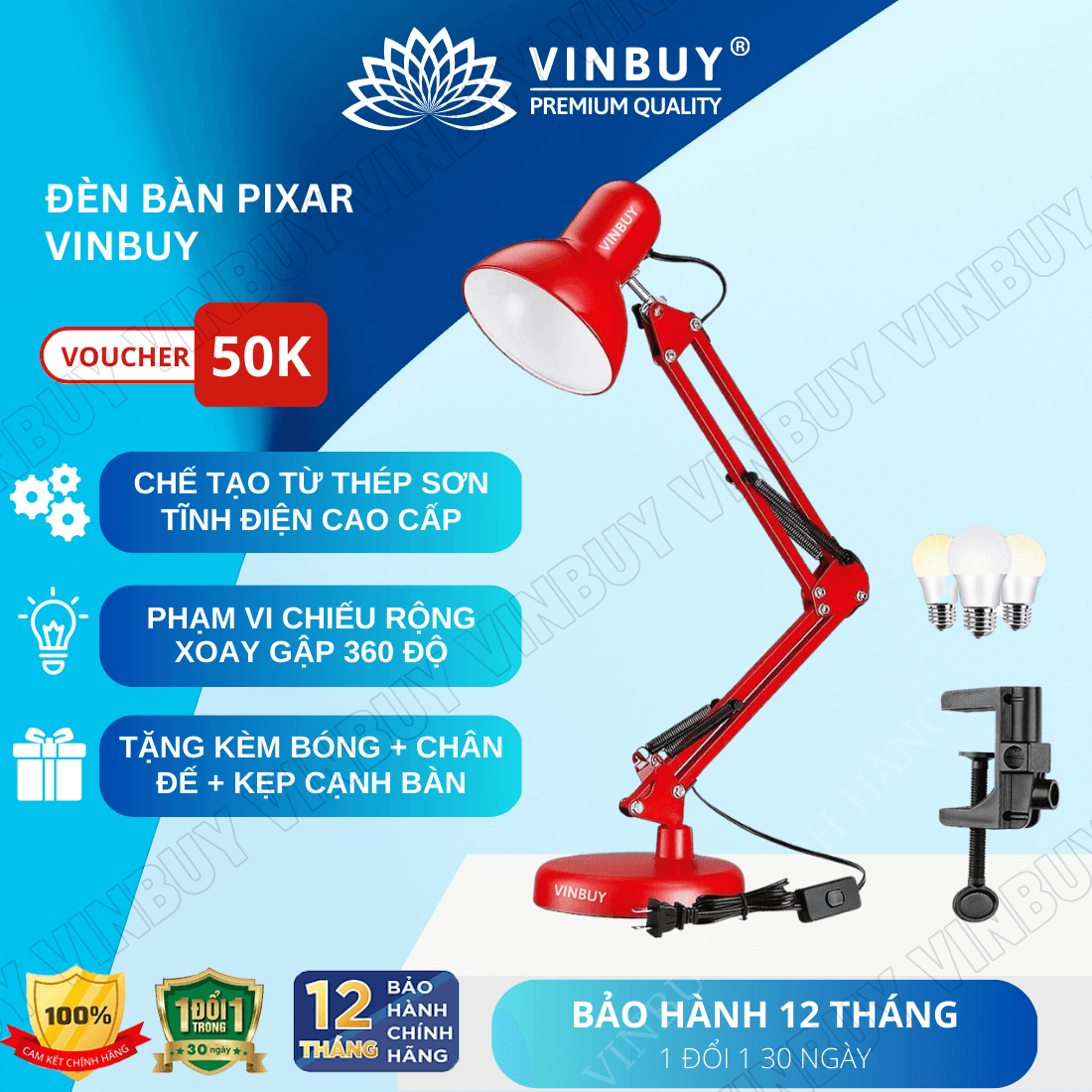 Đèn Pixar Đèn Bàn Học Chống Cận Thị Đèn Làm Việc Để Bàn Bảo Vệ Mắt VinBuy Đỏ