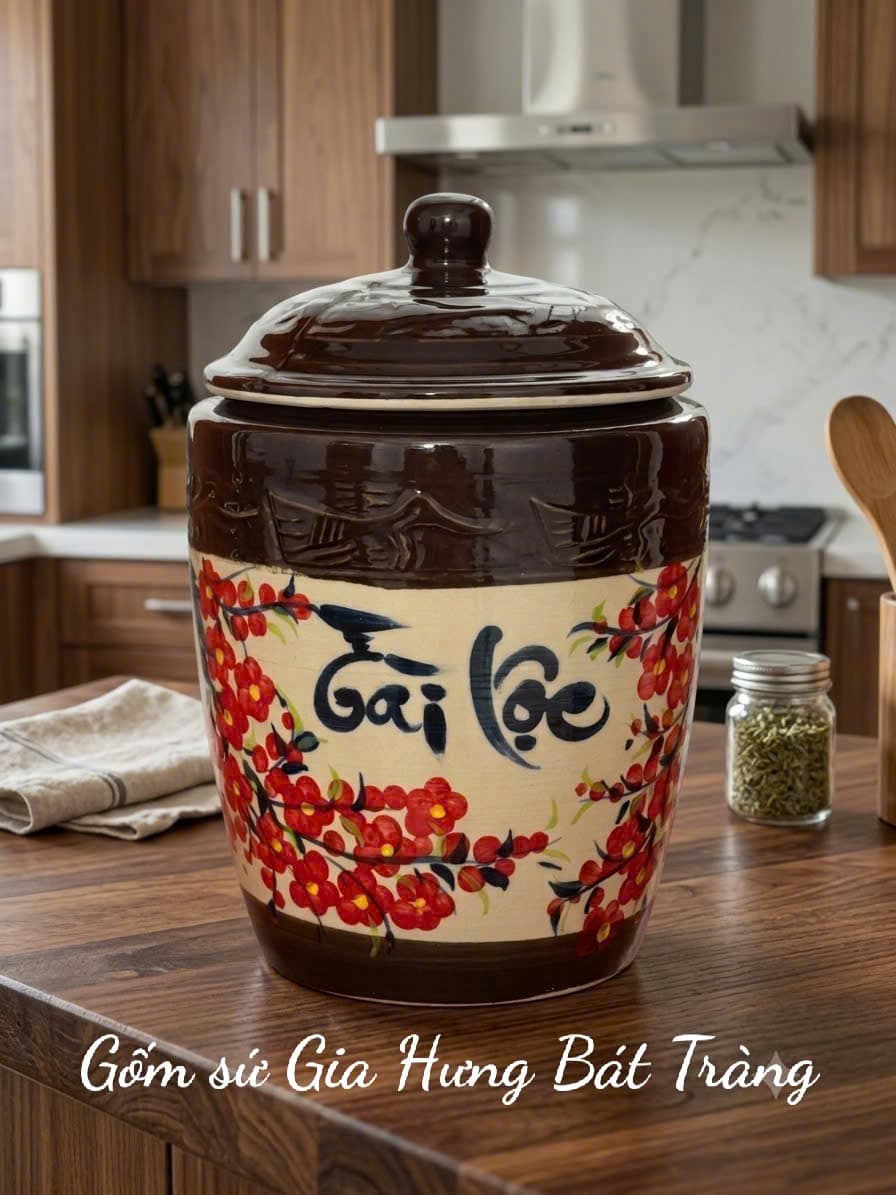 Hũ đựng gạo 15kg gốm sứ Bát Tràng