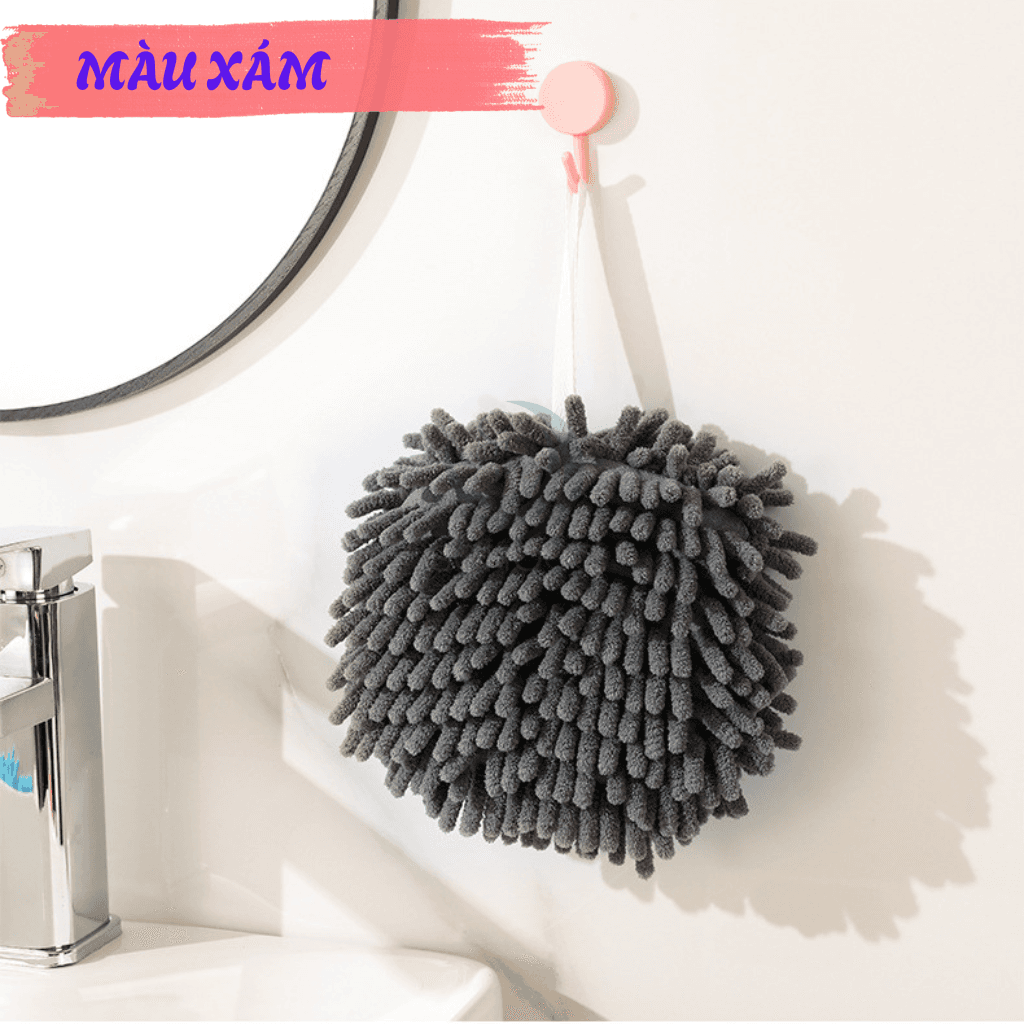 Khăn Lau Tay Treo Tường Microfiber Khăn Lau Tay Siêu Mềm Dạng Tròn Treo Nhà BếpNhà Tắm Khăn Treo Tường Dạng Tua Mềm Mại Khăn Lau Tay Thấm Hút Hình Quả Cầu Khăn Lau Tay Decor Gắn Tường Microfiber Màu xám