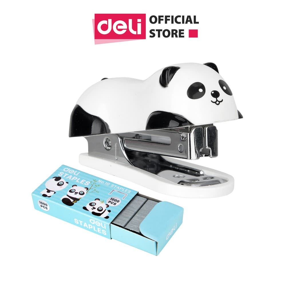 Dập Ghim Mini Hình Panda Deli 12 Trang Kèm 1000 Chiếc Ghim 1 Cái E0453