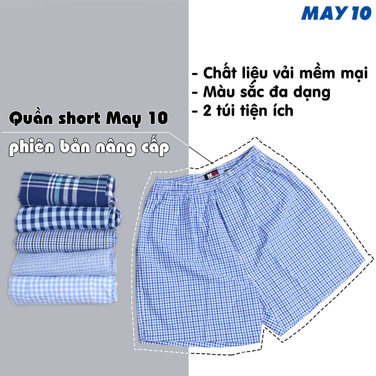 Combo 2 quần đùi nam May 10 phiên bản có túi 2 bên màu ngẫu nhiên M