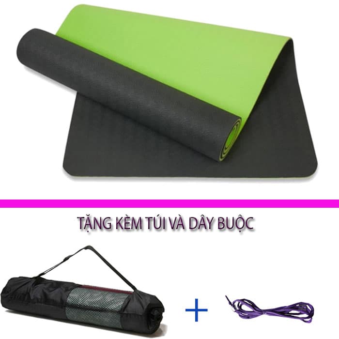 Thảm Tập Yoga Và Gym Chất Liệu Cao Cấp TPE 6mm 2 Lớp DNS012 Đại Nam Sport Chống Trơn Tặng Kèm Túi Và Dây Buộc không Túi Xanh Đen Xám