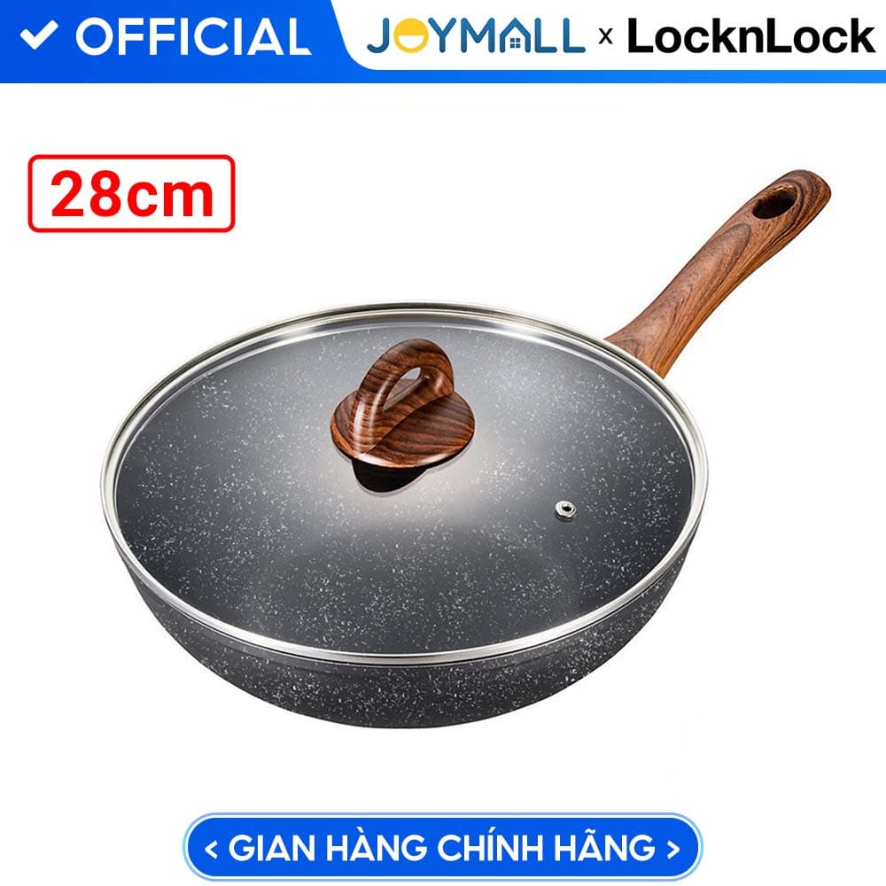 Chảo Nhôm Sâu Lòng Chống Dính Lock&Lock Baum Marble 1 Tay Cầm Nắp Thủy Tinh LBU1305 30cm 30cm LBU1305