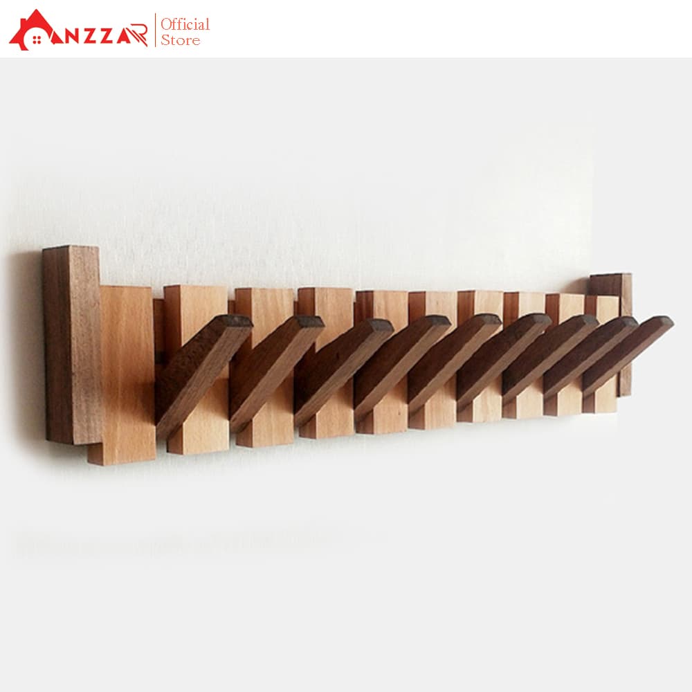 Móc gỗ treo tường Anzzar móc treo quần áo phụ kiện giá gỗ treo quần áo MT04 7 Móc 46cmx15cm Màu gỗ thôngRustic