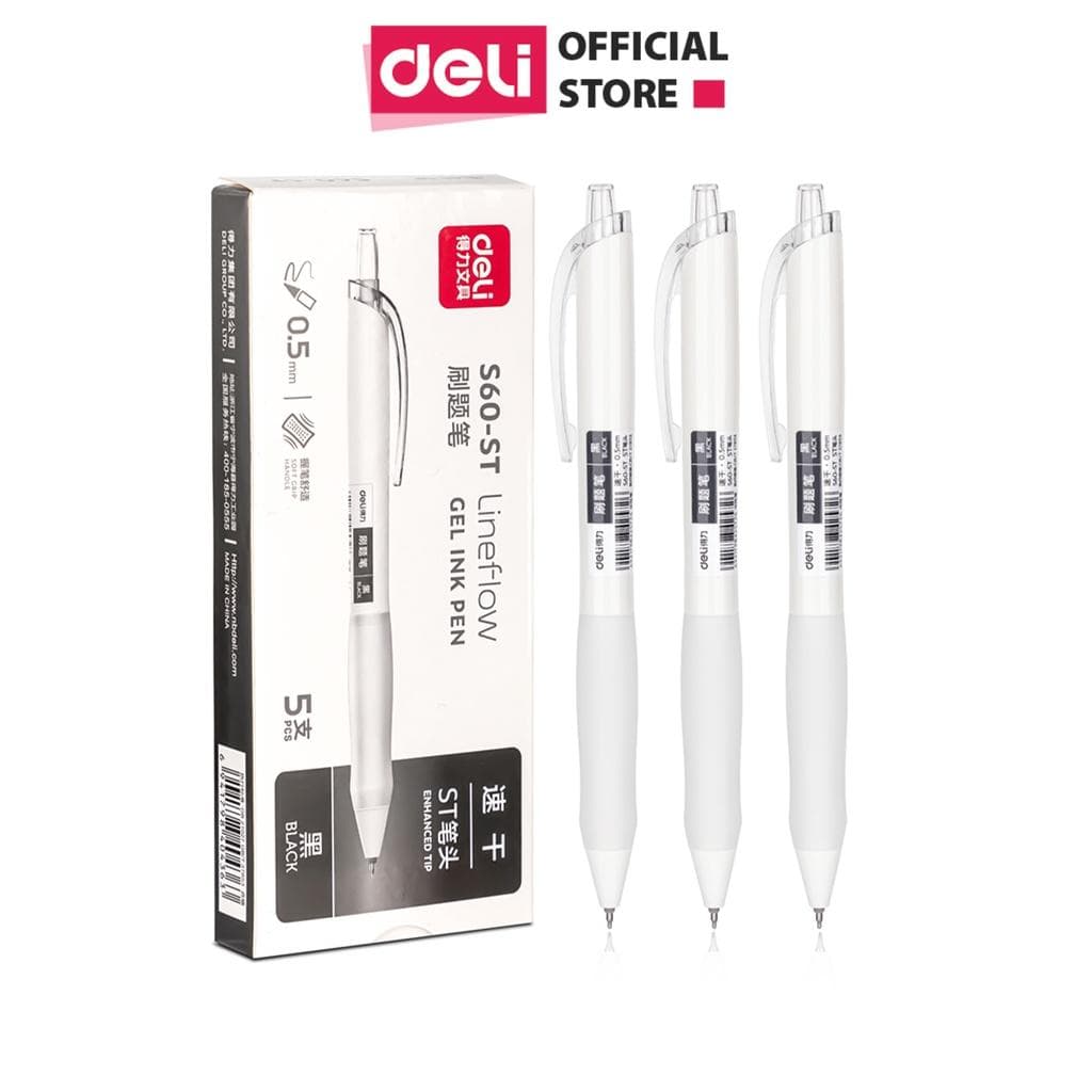 Bút Bi Nước Mực Gel Ngòi 0.5mm Deli Thiết Kế Vỏ Trong Suốt Dành Cho Văn Phòng Học Sinh S60 ST S101 Bút S60 ST Đen