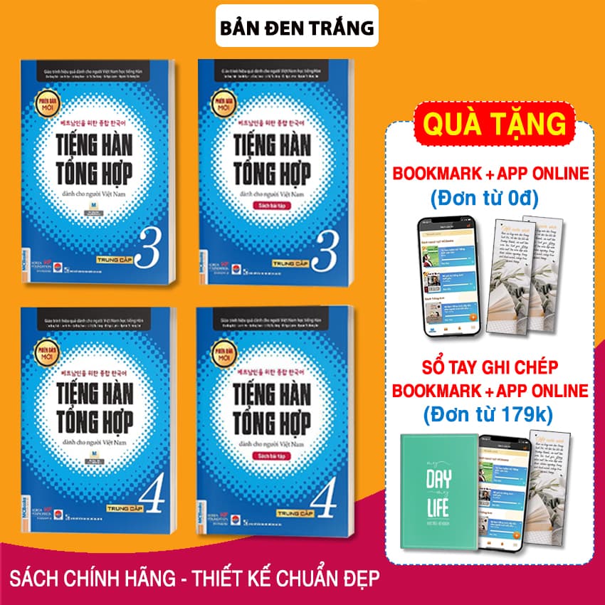 Combo 4 Cuốn Giáo Trình Tiếng Hàn Tổng Hợp Trung Cấp Dành Cho Người Việt Tập 3 Tâp 4 Sách Giáo Khoa Sách Bài Tập Phiên Bản Đen Trắng