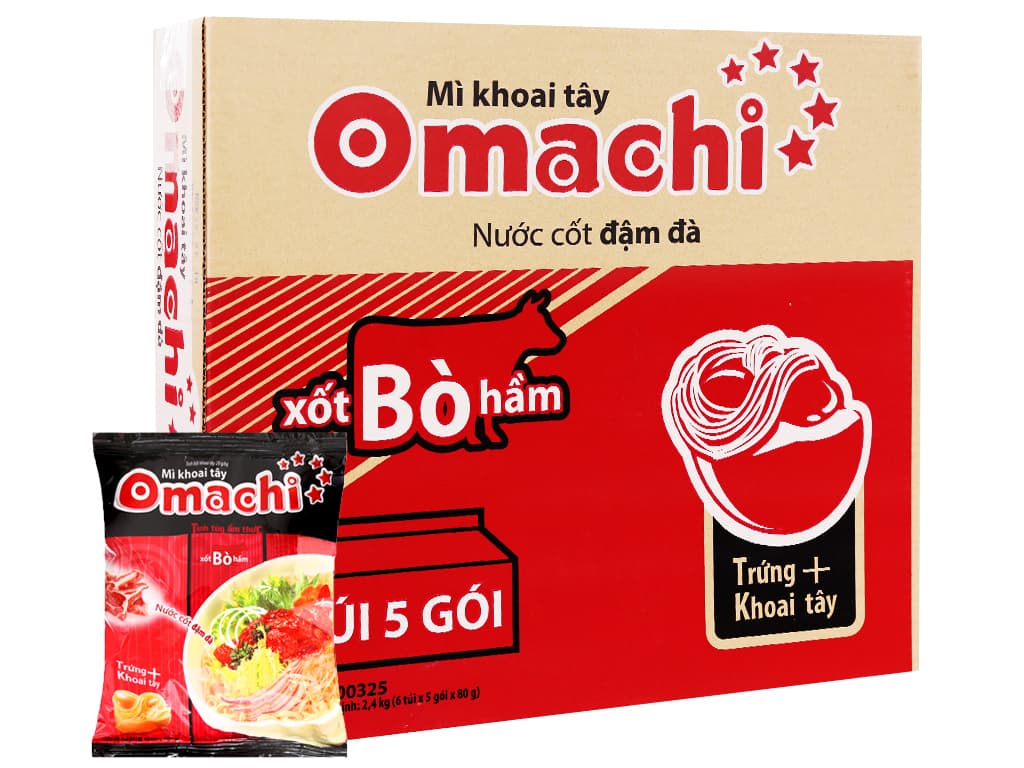 Thùng 30 gói mì khoai tây Omachi xốt bò hầm 80g Thùng 30 gói