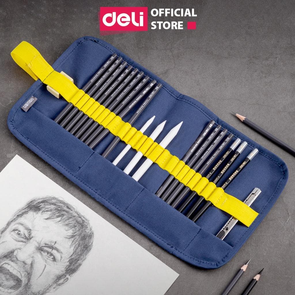 Bộ Túi Dụng Cụ Vẽ Phác Thảo 22 Phụ Kiện Deli Vẽ Mỹ Thuật Được Giáo Viên Đề Xuất Túi 27 dụng cụ