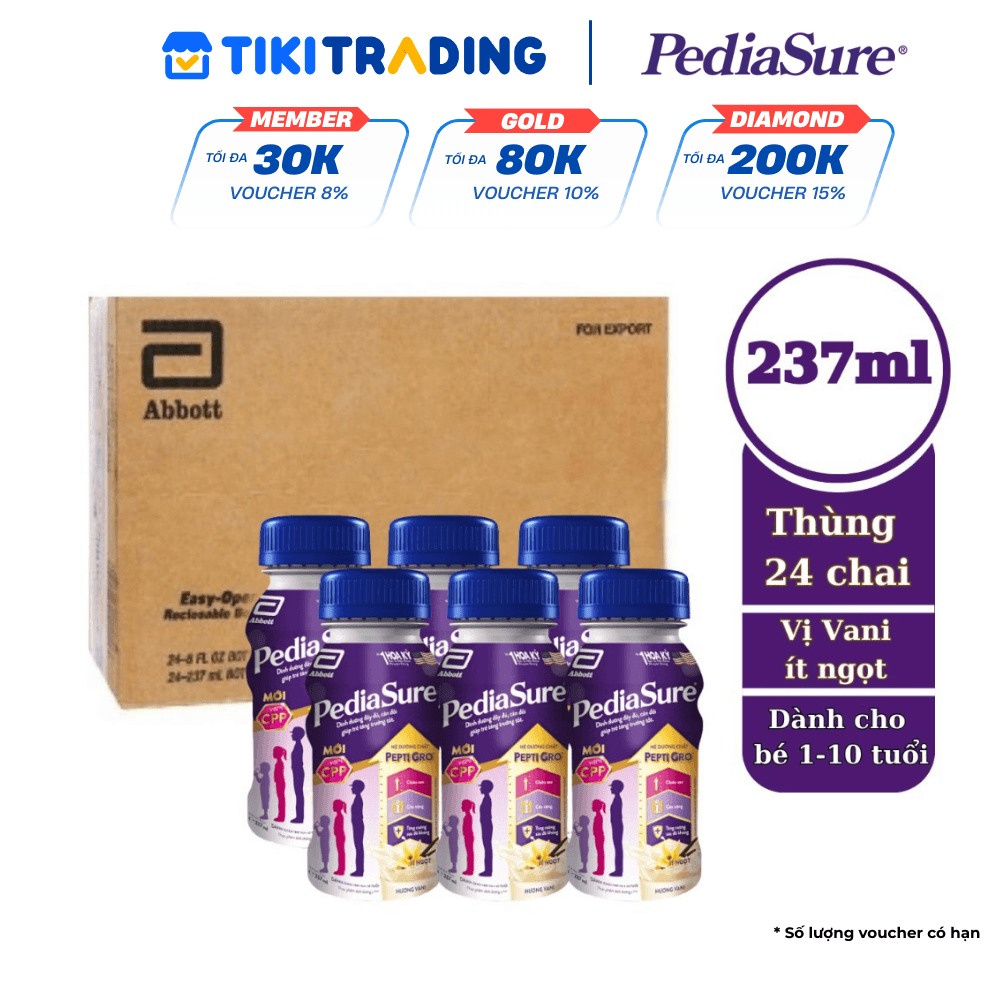 Thùng 24 Chai Sữa Nước Abbott Pediasure Vani 237ml cho trẻ từ 1 10 tuổi