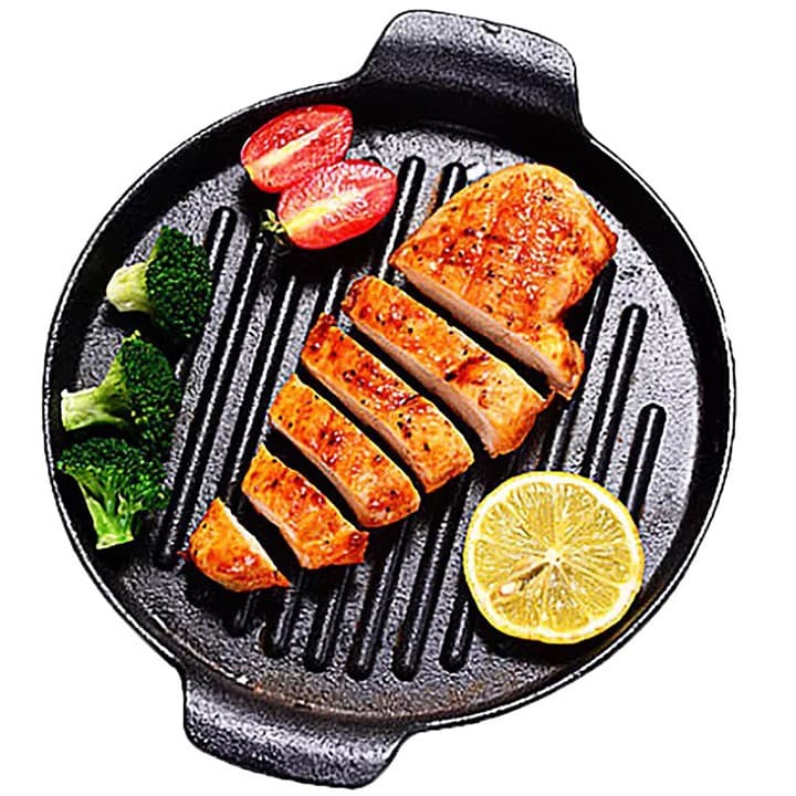Chảo Gang Nướng Thịt BBQ Làm Bò Bít Tết Bánh Mì Chảo Chống Dính Dùng Đước Tất Cả Loại Bếp Tặng Kèm Đế Gỗ Cao Cấp Tiện Dụng MINIIN