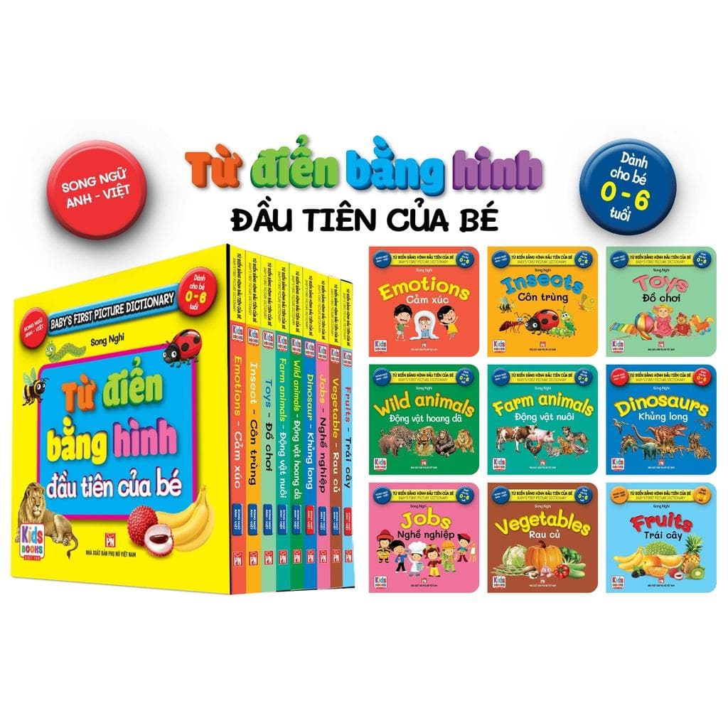 Sách Trọn Bộ 9 Cuốn Từ Điển Bằng Hình Đầu Tiên Của Bé Từ 0 6 tuổi Song Ngữ Anh Việt Các trang đều là Bìa Cứng
