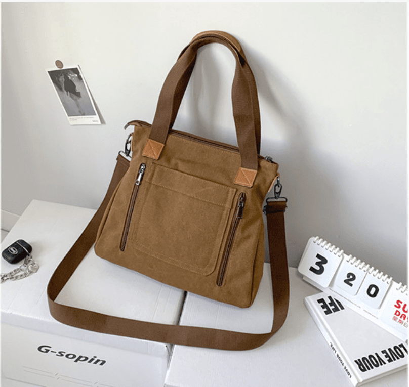 Túi xách túi đeo vai nữ vải canvas thời trang cao cấp phong cách mới Nâu