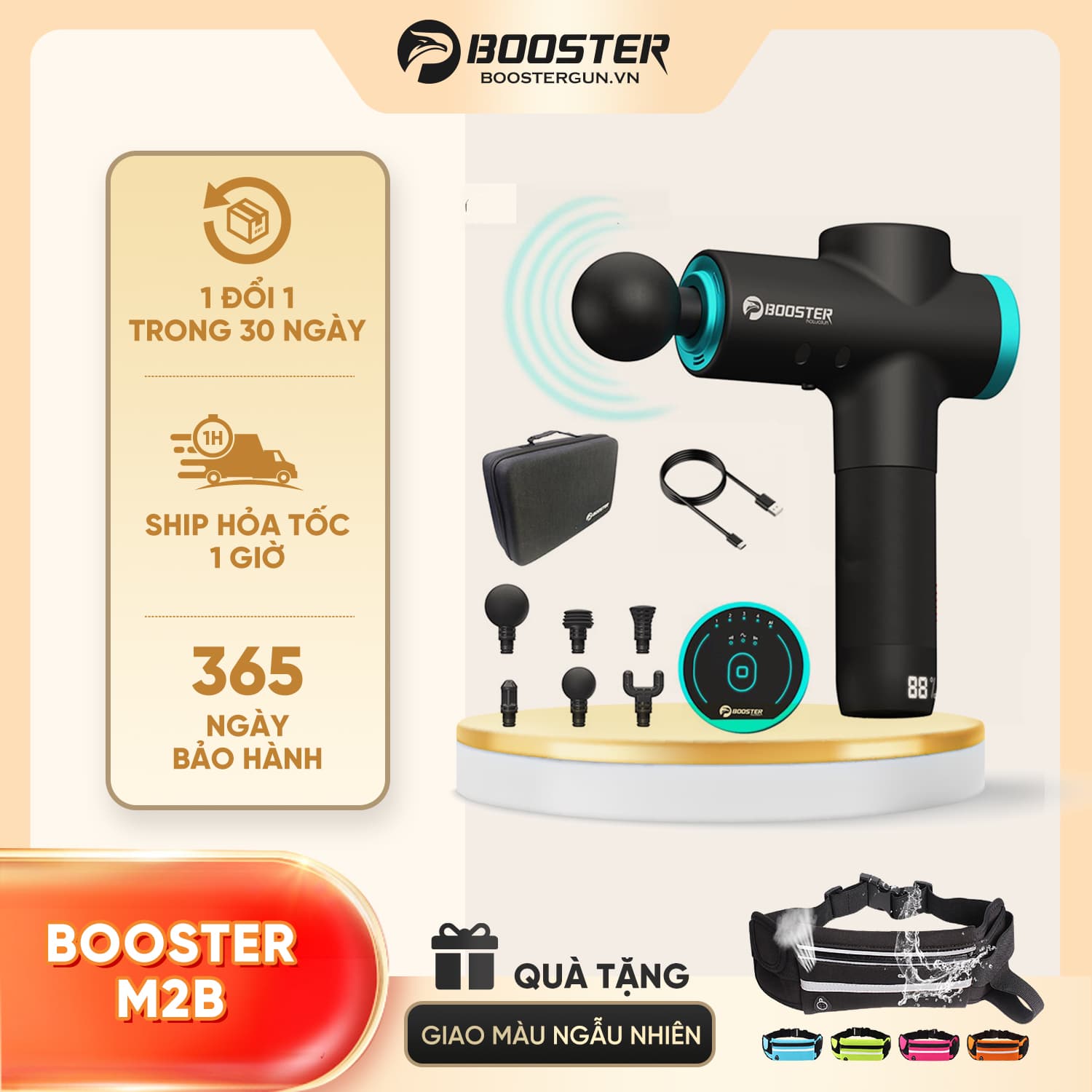 Súng massage Booster M2 cảm ứng thông minh 6 đầu cắm