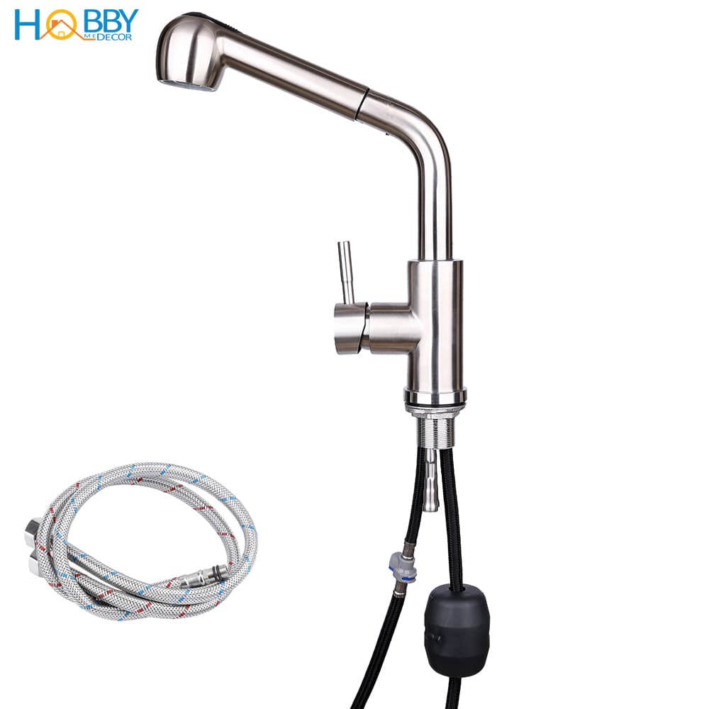 Vòi rửa chén nóng lạnh dây rút inox 304 mẫu thấp Hobby Home Decor VDR2
