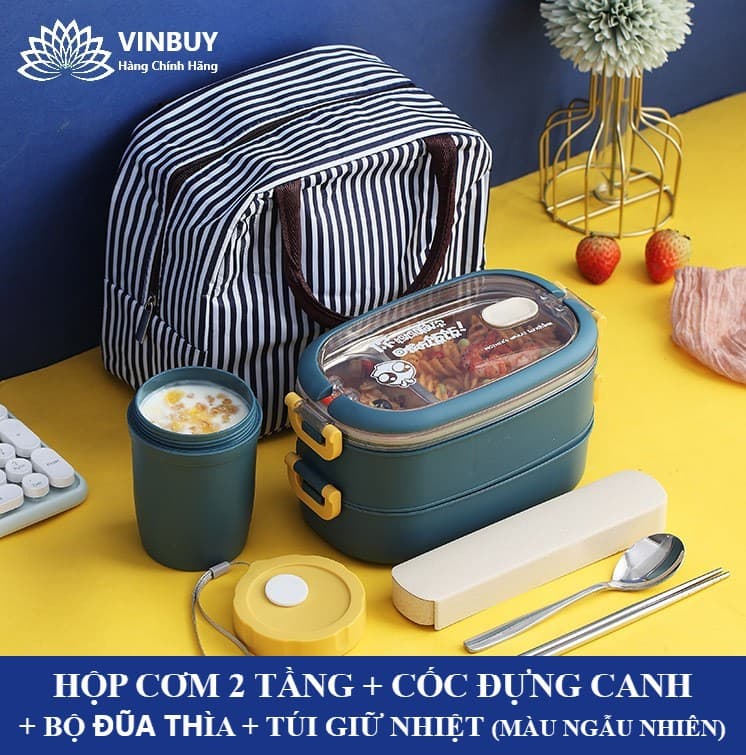 Hộp Cơm Giữ Nhiệt INOX304 Hiện Đại Kèm Hộp Đựng Canh Soup và Bộ Đũa Thìa INOX Chất Liệu Cao Cấp An Toàn Cho Sức Khỏe Vinbuy Xanh Navy Đủ Bộ Hộp Cơm 2 Tầng Túi Giữ Nhiệt Cốc Canh Đũa Thìa