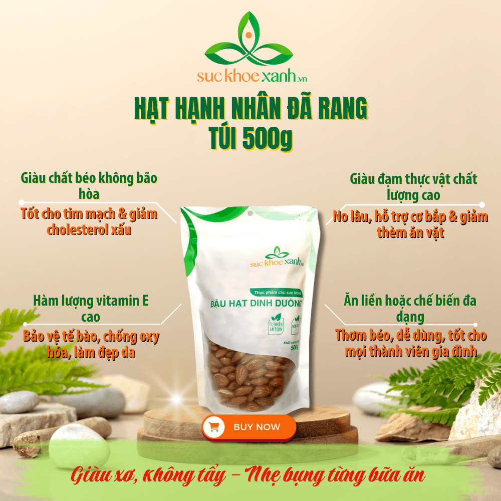 Hạt hạnh nhân ăn liền Sức Khỏe Xanh nhập khẩu chính ngạch từ ÚcMỹ Roasted Almonds 500g