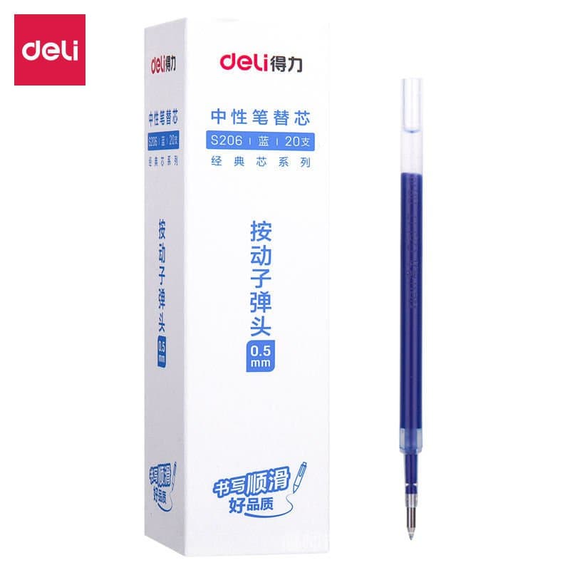 Combo 1 10 20 Ngòi Ruột Bút Bi Nước Mực Gel Deli Mực Xanh Đen Đỏ Nhiều kích cỡ Mực đều viết trơn tru sử dụng lâu dài Ngòi béo S260 Màu xanh 20 ruột