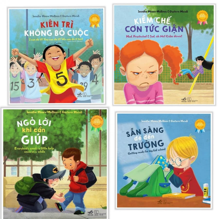 Combo Sách Kỹ Năng Song Ngữ Kiên Trì Không Bỏ Cuộc Kiềm Chế Cơn Tức Giận Ngõ Lời Khi Cần Giúp Sẵn Sàng Để Đến Trường Tặng Bookmark Thiết Kế Aha