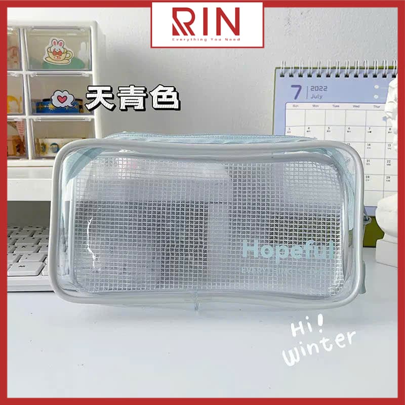 Hộp đựng bút viết túi đựng đồ dùng trong suốt Minimalism đa năng Xanh Lá