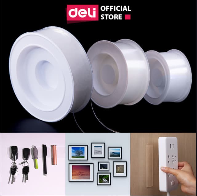 Băng Keo Dán Băng Dính 2 Mặt Nano Trong Suốt Đa Năng Siêu Dính Chống Nước Deli Nhiều Kích Cỡ 1.5m3cm1mm 33605
