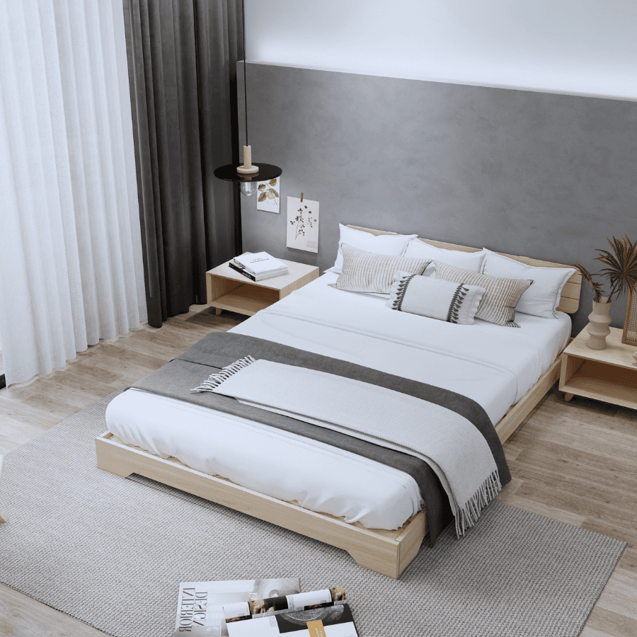 Giường ngủ gỗ CT04 Tundo màu vàng nhạt 1m6 x 2m