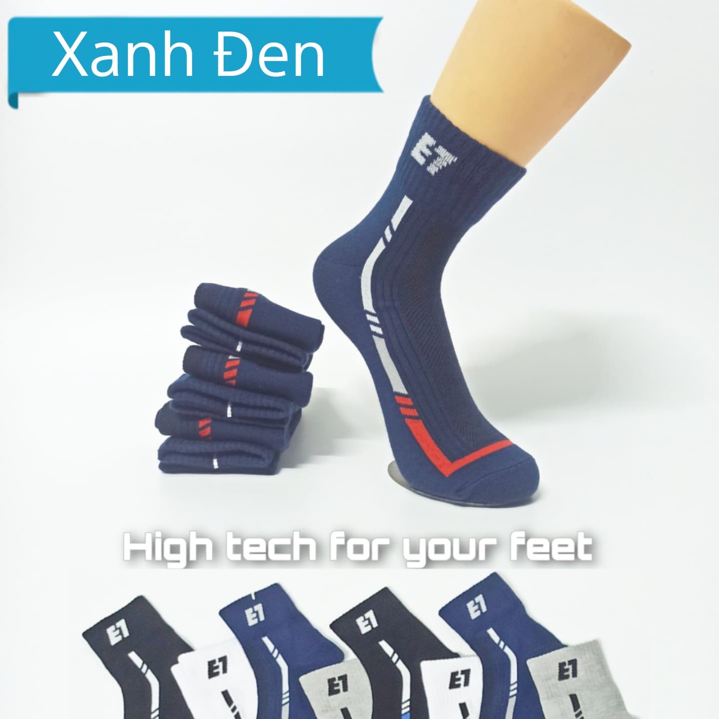 Vớ Tất Thể Thao Cổ Trung Cotton Cao Cấp AS S201. Dày dặn mềm mại kháng khuẩn khử mùi không hôi chân. 4 màu Trắng Đen Xanh Xám Xanh đen Free Size