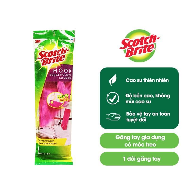 Găng tay gia dụng Scotch Brite 3M 38cm đa năng cao su thiên nhiên an toàn cho da che phủ tốt có móc treo tiện lợi