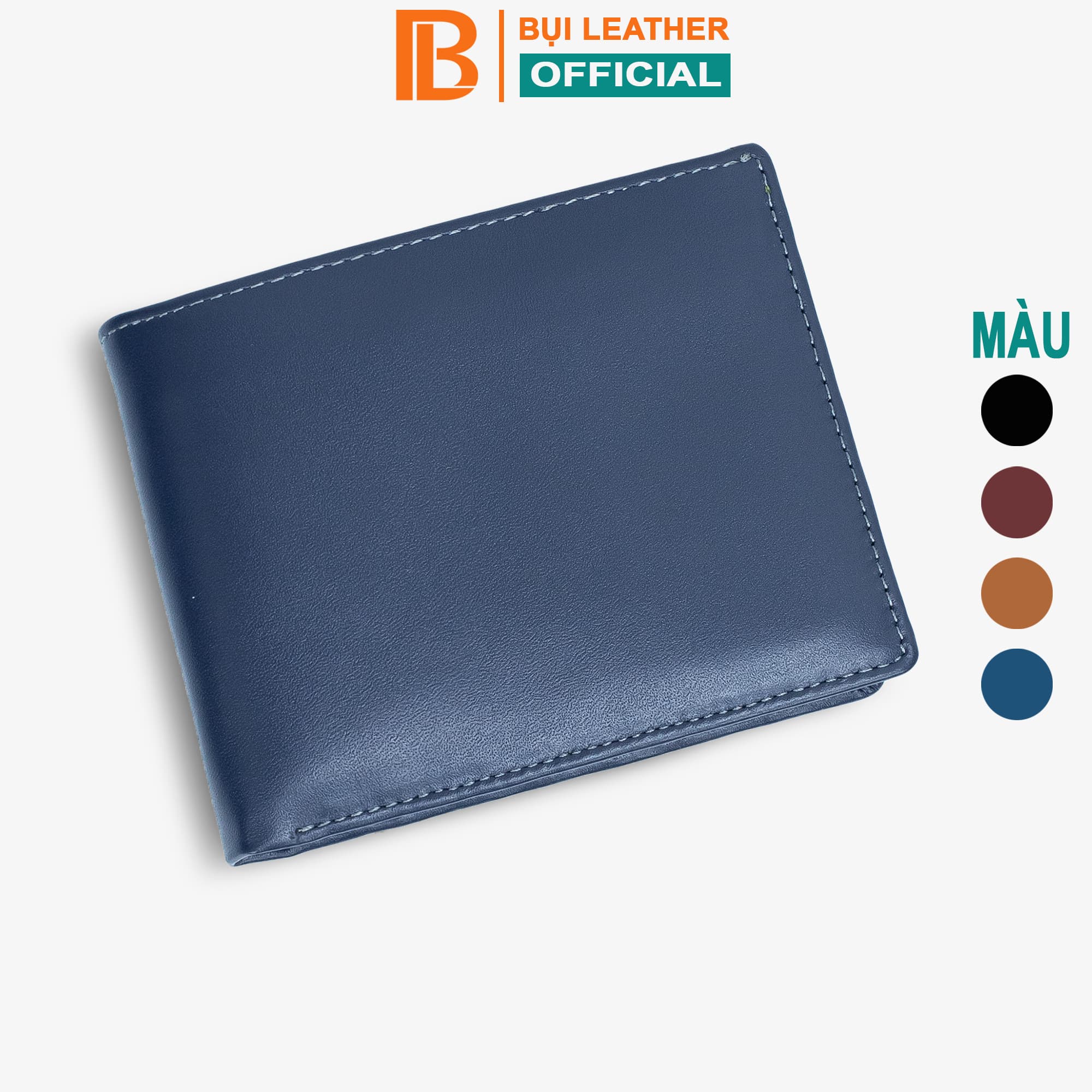 Ví nam bóp nam da bò Nappa Bụi Leather V104 Ngang xanh navy
