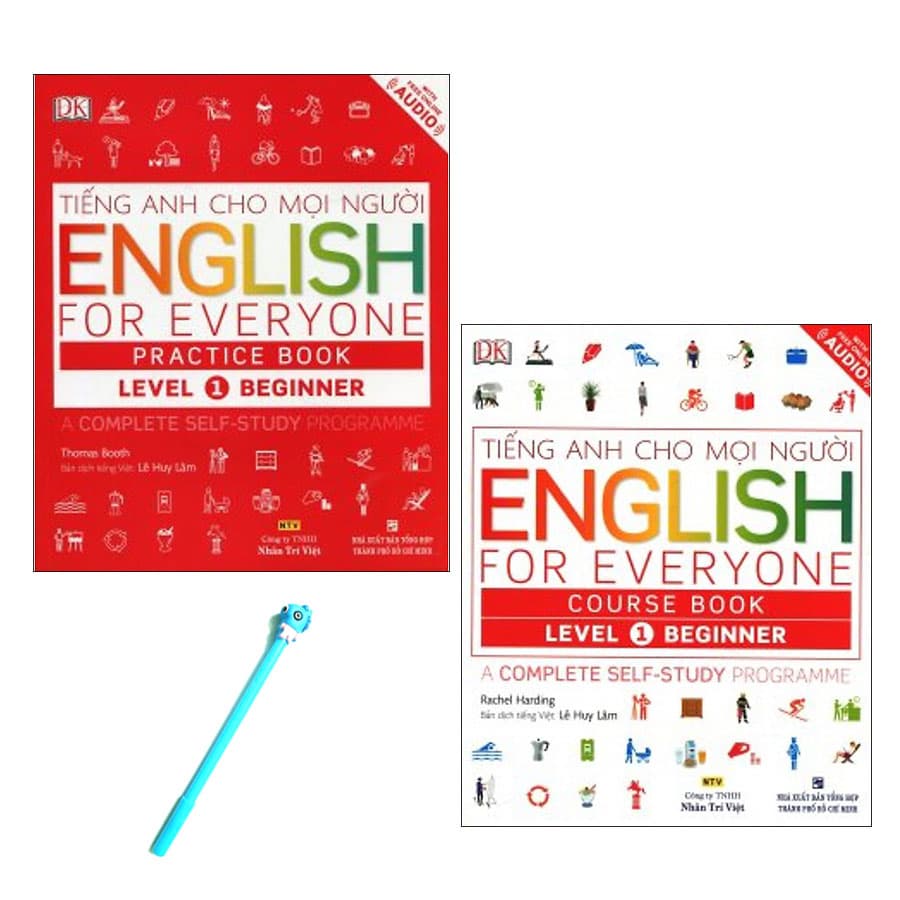 Combo Tiếng Anh Cho Mọi Người Level 1 Beginner English For Everyone Practice Book và English For Everyone Course Book Tặng Kèm Bút