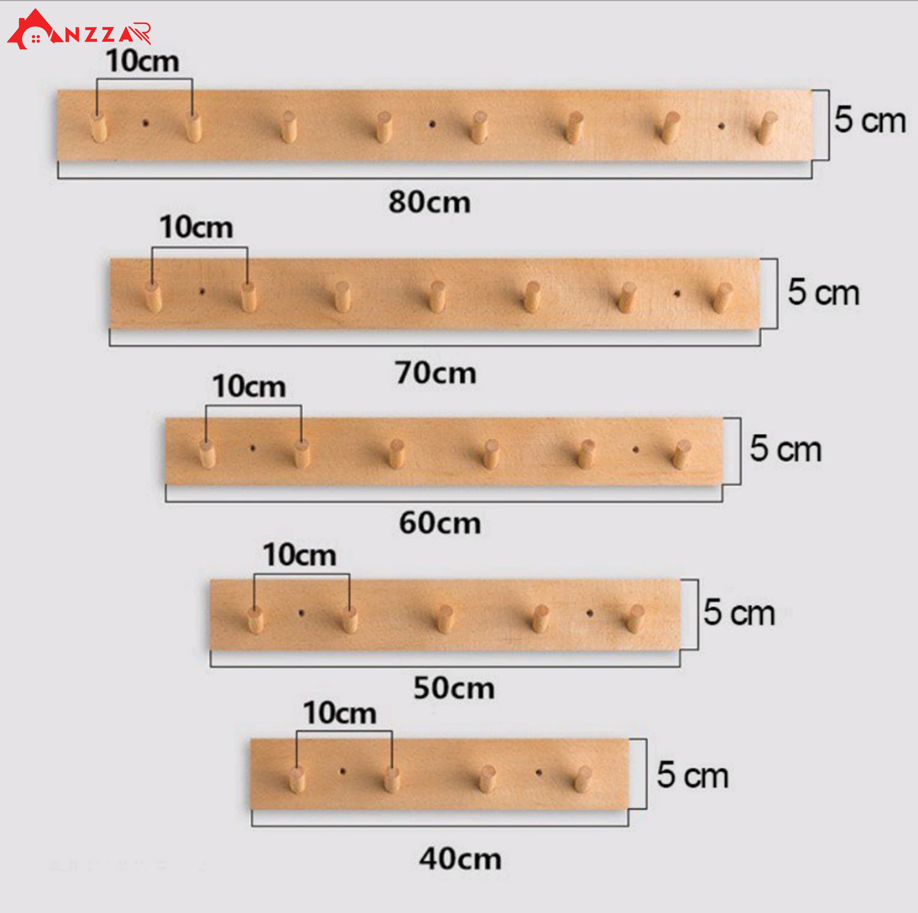 Móc gỗ treo tường trang trí móc gỗ treo quần áo phụ kiện Anzzar decor phòng ngủ Loại 8 móc
