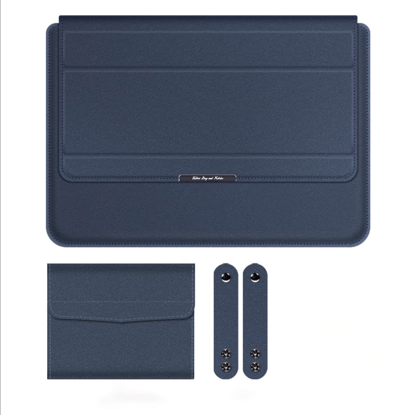 Túi chống sốc bao da laptop macbook kiêm giá đỡ tản nhiệt kèm ví đựng sạc chuột XANH ĐEN 14 INCH