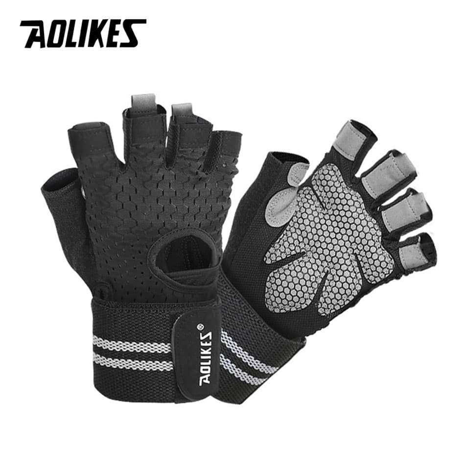 Găng tay tập gym có quấn cổ tay AOLIKES A 113B Fitness Gym Glove Black L