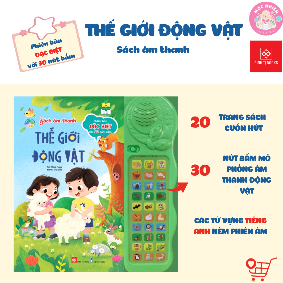 Sách Âm Thanh Phiên Bản Đặc Biệt với 30 Nút Bấm Thế Giới Động Vật và Bé Học Nói Đinh Tị Books Thế giới động vật
