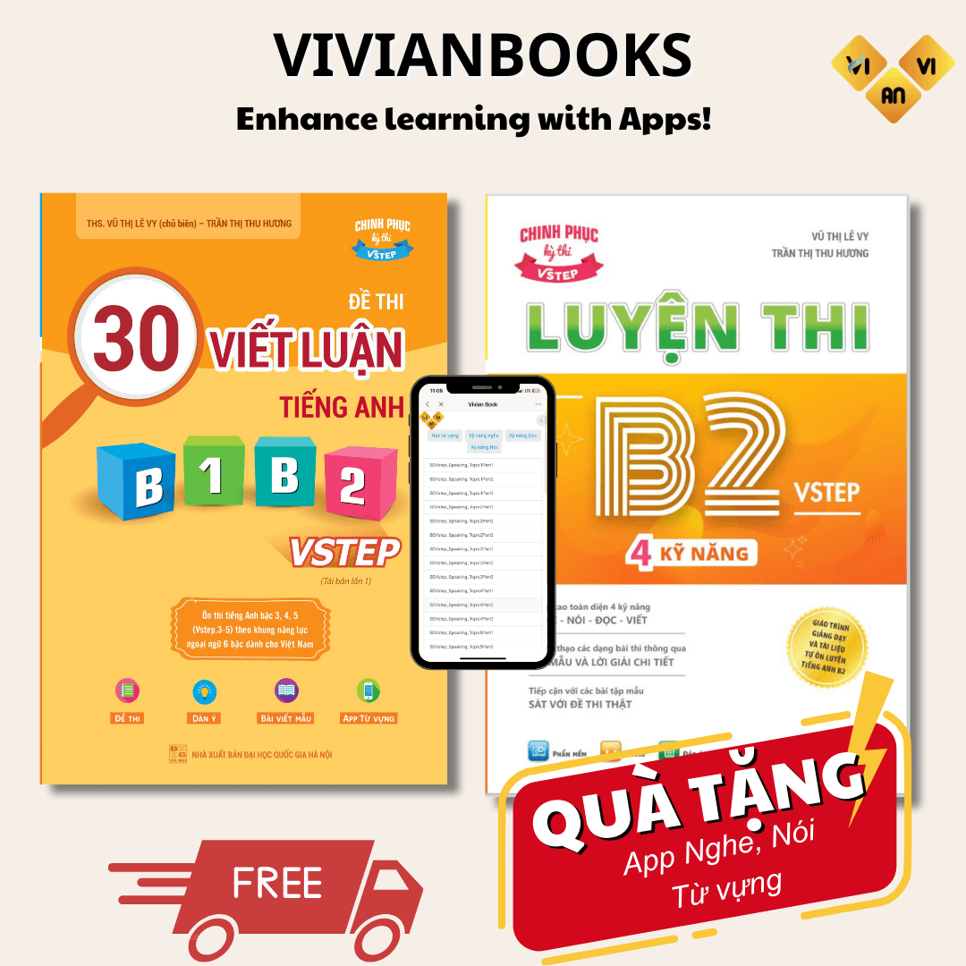 Combo 2 sách luyện thi B2 Vstep Sách luyện thi B2 Vstep 4 kỹ năng và sách 30 đề thi viết luận tiếng Anh B1 B2 Vstep