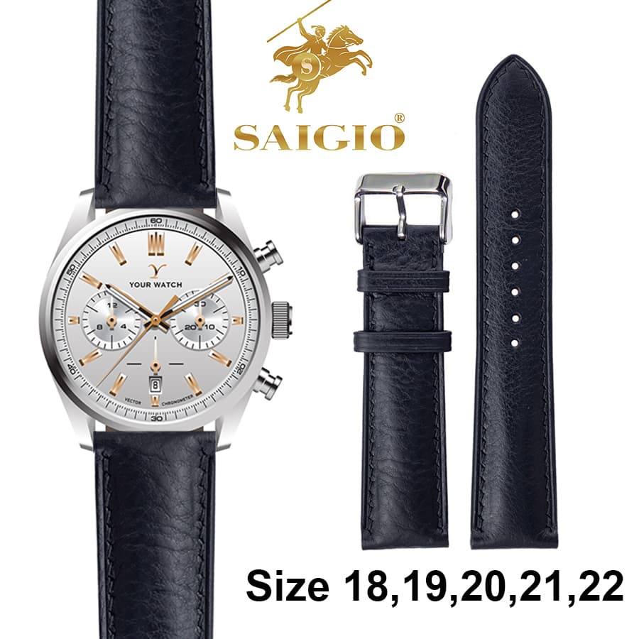 Dây Đồng Hồ Da Bò Thật 100 Kiếu Cổ Điển Cao Cấp Sang Trọng Mặt Lót Chống Thấm Mồ Hôi Tích Hợp Lớp Gia Cố Chống Giãn Đặc Biệt Phụ Kiện Khóa và Chốt Bằng Thép Không Gỉ 316L Nhiều Màu Nhiều Size SAIGIO Đen 21 18mm