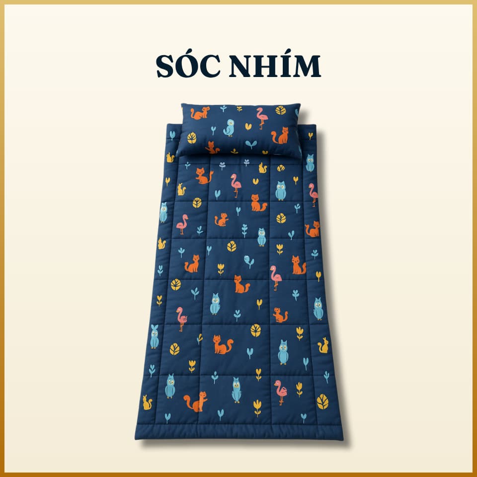 Combo nệm ngủ trưa văn phòng cao cấp A 80x190cm 1 gối hơi 35 x 50 cm tặng kèm 1 vỏ gối cotton poly cùng màu Sóc nhím