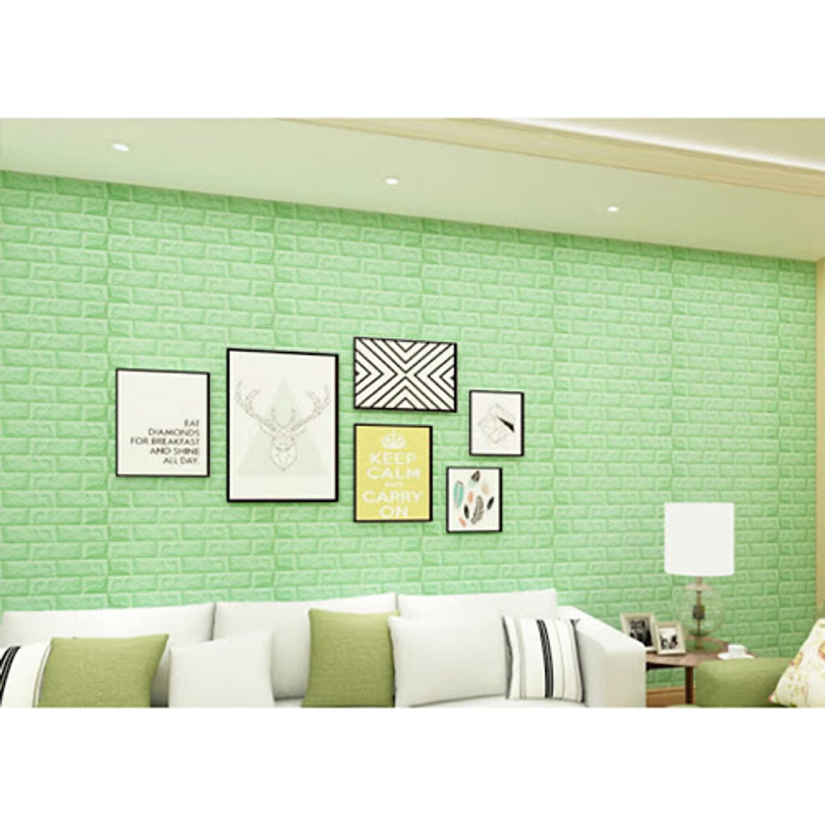 Miếng Xốp Dán Tường Giả Gạch 3D Trang Trí Nhà Cửa Phòng Học Nhà Hàng Chống Thấm Ẩm Mốc Lớp Dán Siêu Chắc MINIIN70 x 77cm Combo 10 tấm XANH LÁ NHẠT