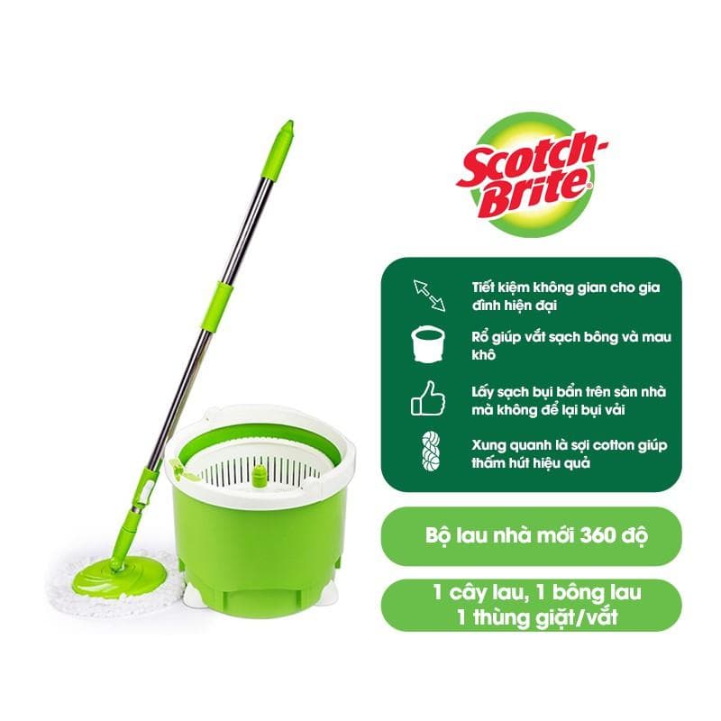 Bộ cây lau nhà 360 độ Scotch Brite 3M Đa năng thông minh với lồng giặt và vắt tích hợp nhỏ gọn tiết kiệm không gian