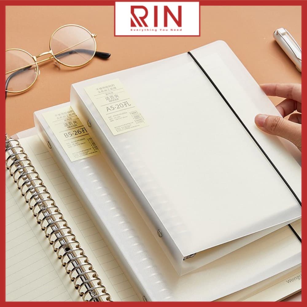 Bìa sổ tay bìa nhựa Bìa gáy còng có thể thay lõi ruột sổ nhiều size A5 B5 A4 Size B5 26 lỗ Đen trong