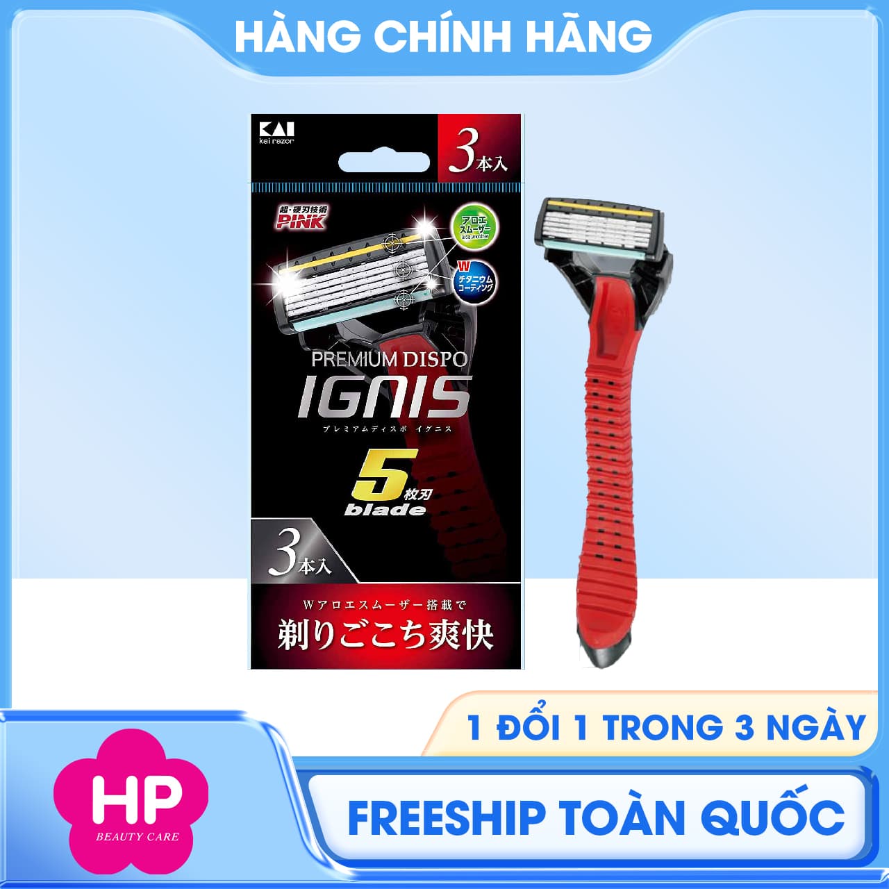 Dao Cạo Râu Thân Nhựa 5 Lưỡi Kép Kai Ignix Travel 00638 GA0017X4 Set 3 cây