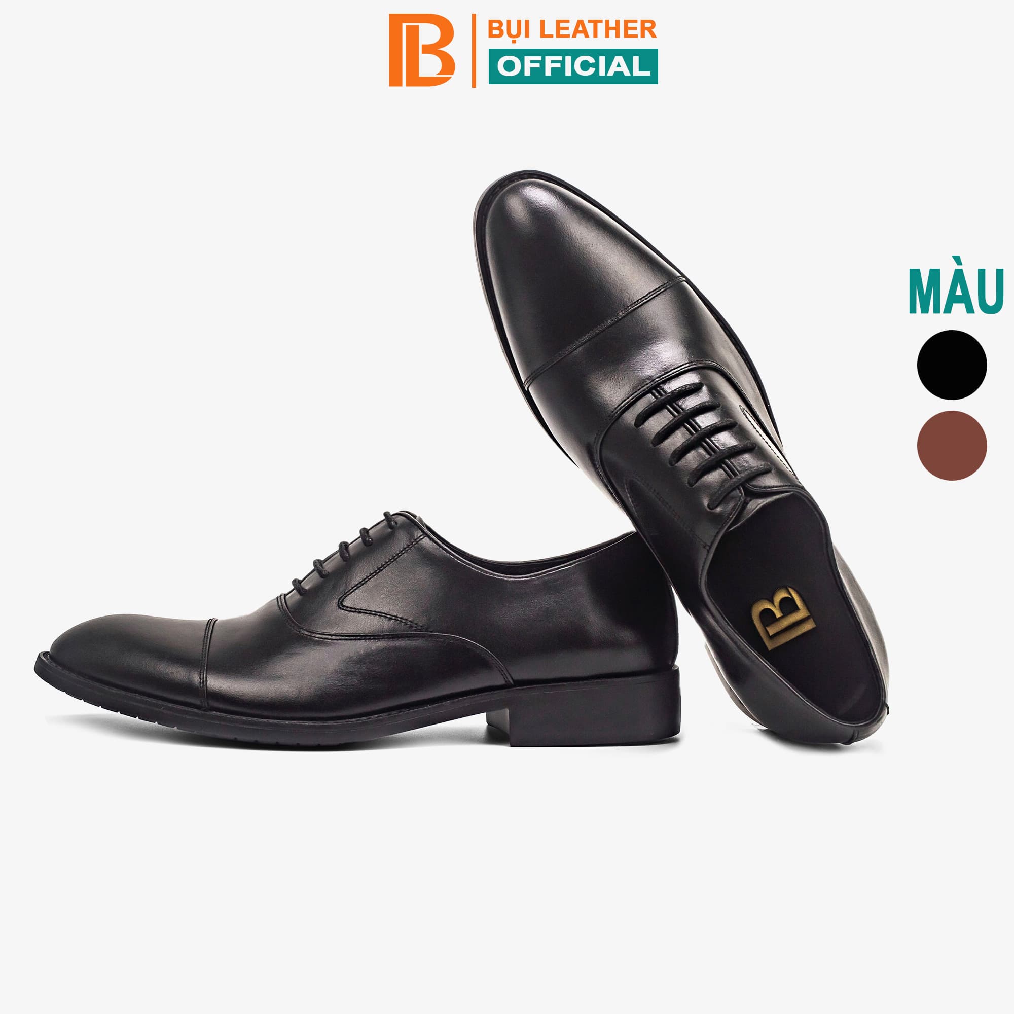 Giày da nam giày oxford công sở Bụi Leather G105 Da bò Nappa cao cấp Màu đen 40