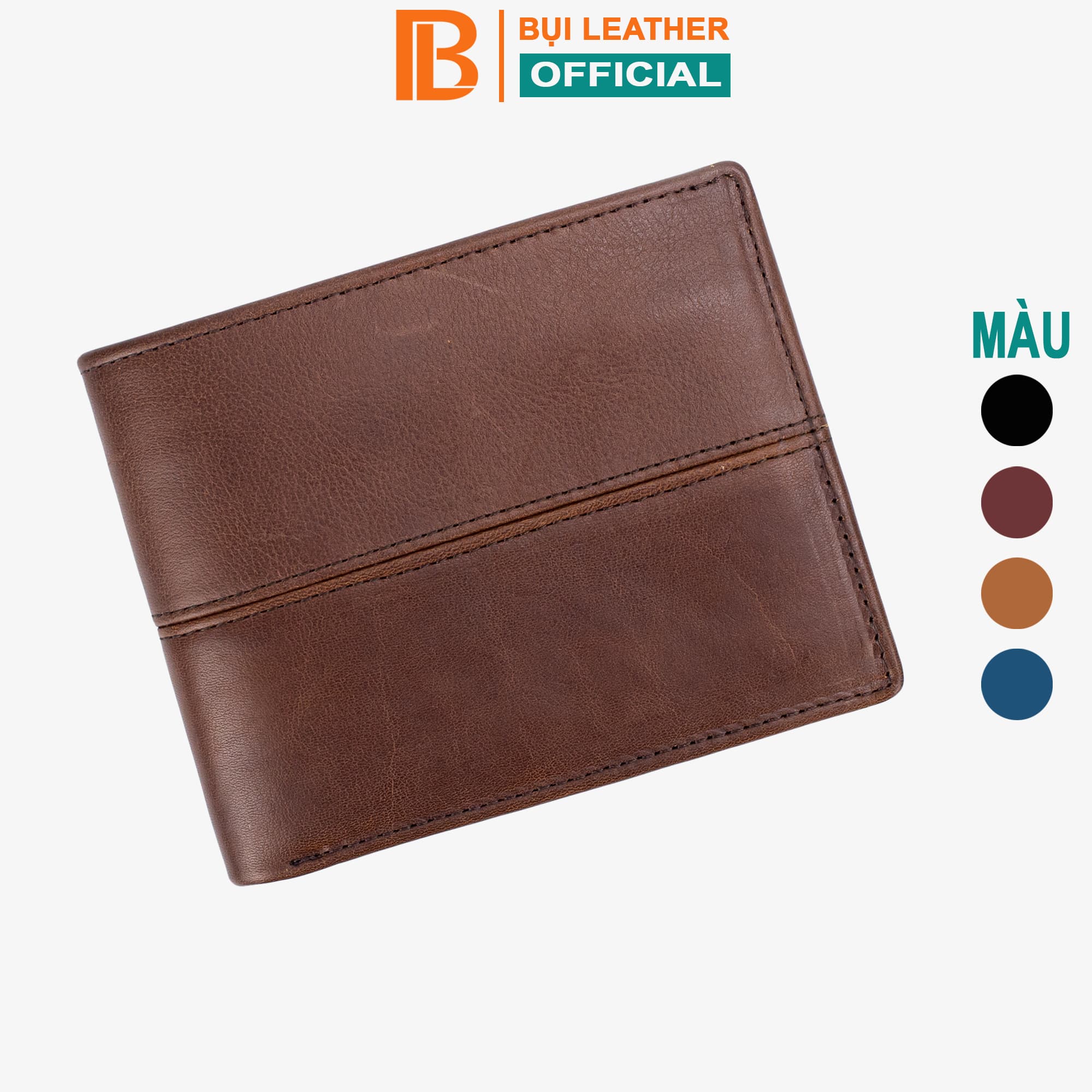 Ví nam bóp nam da bò sáp Bụi Leather V105 Ngang nâu cafe