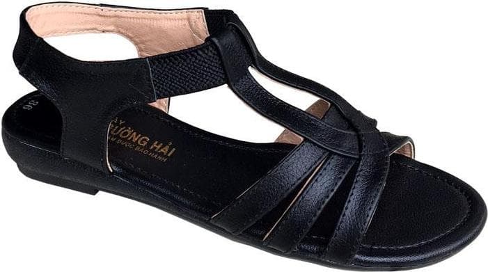 Giày sandal nữ Trường Hải đế cao 2.5cm quai dép da bò thật không nổ da đế cao su không trơn thời trang cao cấp SDN082 đen 38