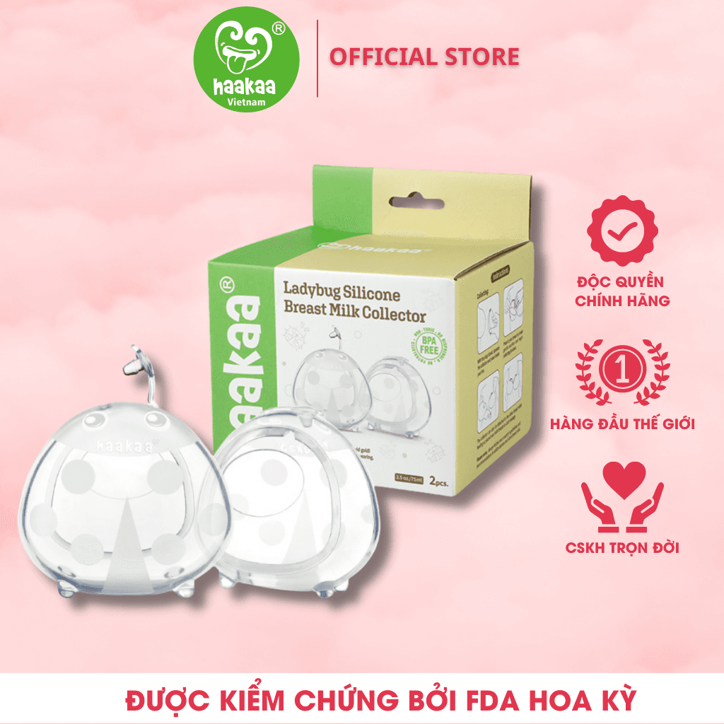 Miếng lót hứng sữa con bọ rùa HaaKaa. Dung tích 40ml và 75ml. Chất liệu silicone cao cấp an toàn. Không chứa BPA PVC và phthalate Trắng 2 chiếc x 40ml