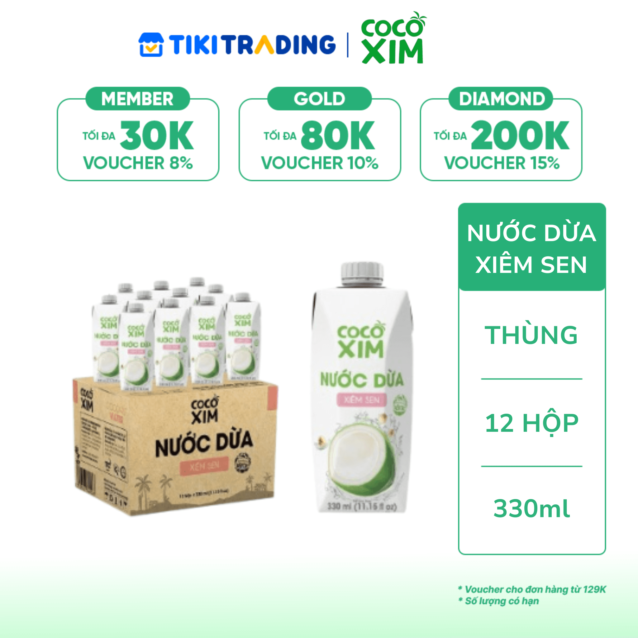 Thùng 12 Hộp Nước Dừa Cocoxim Sen 330ml x12 Hộp