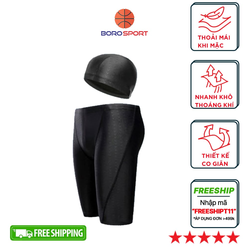 Quần Bơi Lửng Cho Nam Với Thiết Kế Vảy Cá Mập Yesure Chống Thấm Nước Nhanh Khô Tặng Kèm Nón Bơi Vải chống nước 4XL