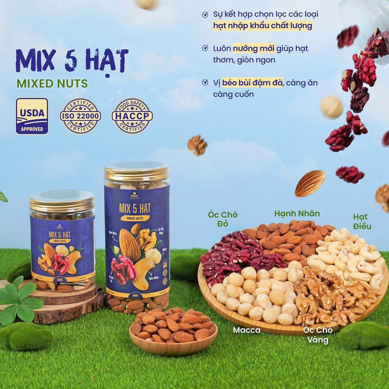 Hạt mix 5 loại hạt dinh dưỡng Hạt macca quả óc chó vàng quả óc chó đỏ hạnh nhân hạt điều