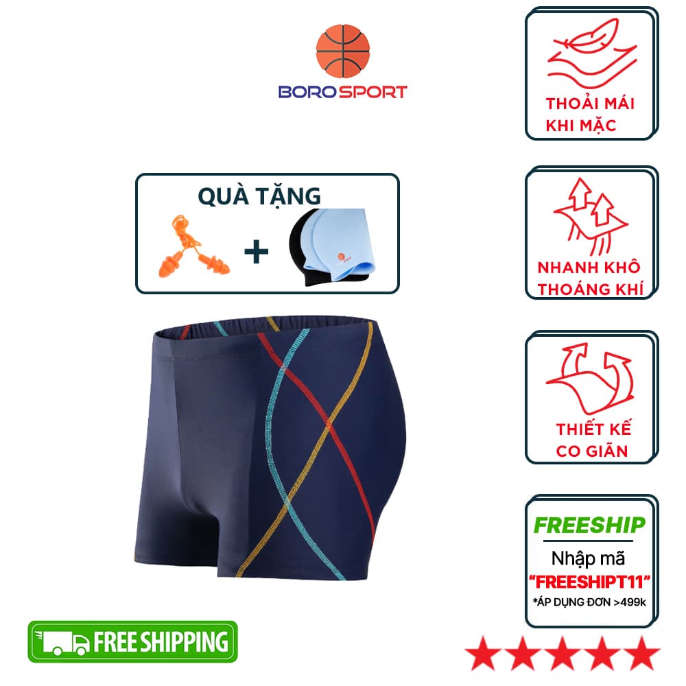 Quần bơi nam Boxer YESURE SOC Chất liệu polyester Spandex cao cấp chống thấm nhanh khô form Fitness thời trang Tặng kèm nón bơi bịt tai silicon 3XL