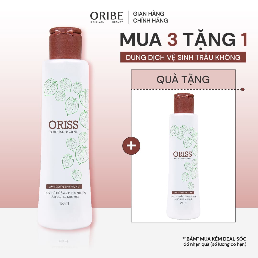 Dung Dịch Vệ Sinh Phụ Nữ Kháng Khuẩn Khử Mùi Oriss Làm Sạch Dịu Nhẹ Chiết Xuất Lá Trầu Không Cân Bằng pH 150ml
